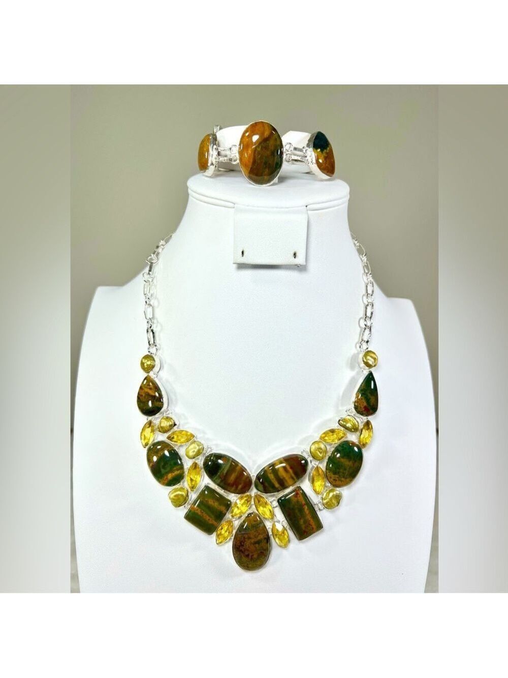 Bloodstone  925 Large Gemstone Necklace & Bracelet
